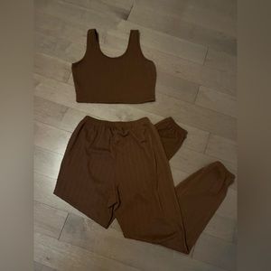 Light material brown tank top/ sweat pant set.
